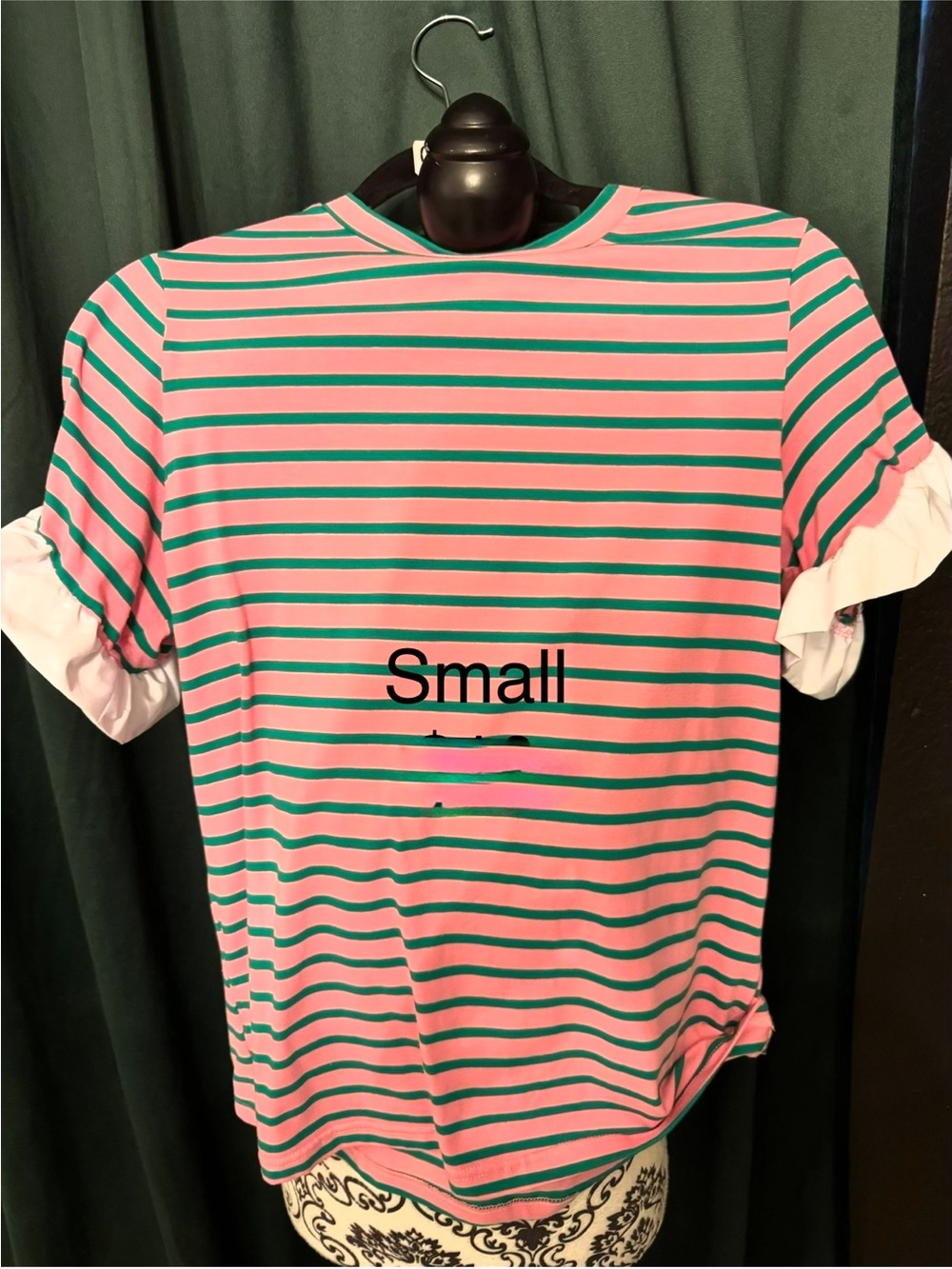 Pink and Green Striped Ruffle Sleeve Top
